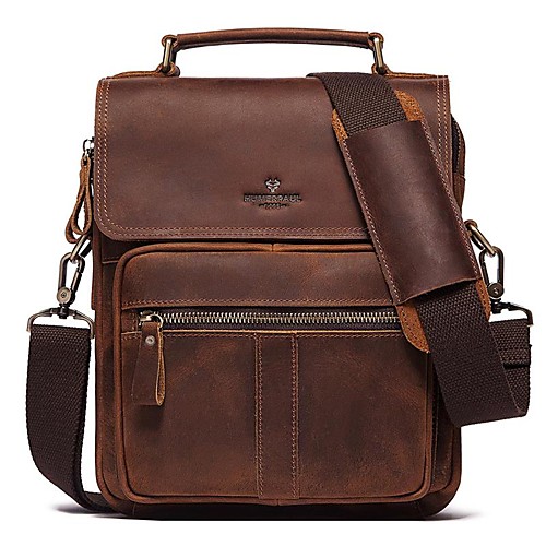 

Men's Bags Nappa Leather Cowhide Crossbody Bag Zipper Daily Handbags Coffee