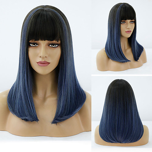 

Synthetic Wig Natural Straight Neat Bang Wig Medium Length A15 A16 A10 A11 A12 Synthetic Hair Women's Cosplay Party Fashion Blue