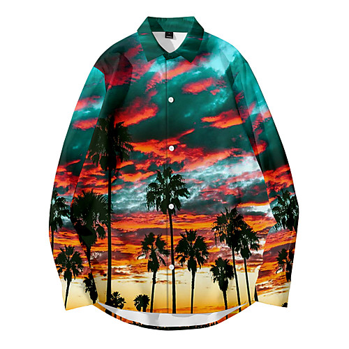 

Men's Shirt 3D Print Scenery Coconut Tree Button-Down 3D Print Long Sleeve Casual Tops Casual Fashion Breathable Comfortable Rainbow
