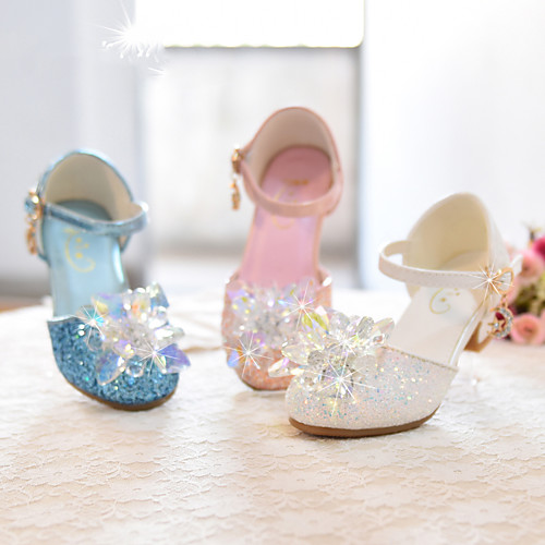 

Girls' Heels Flower Girl Shoes Princess Shoes School Shoes Rubber PU Little Kids(4-7ys) Big Kids(7years ) Daily Party & Evening Walking Shoes Rhinestone Sparkling Glitter Buckle White Blue Pink Fall