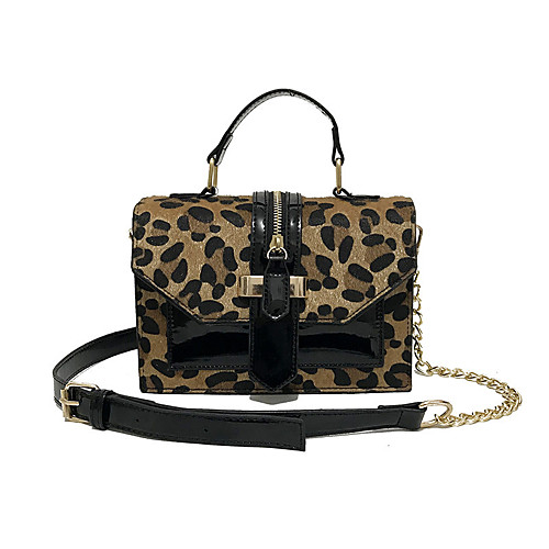 

Women's Bags PU Leather Crossbody Bag Chain Color Block Cheetah Print Daily Going out 2021 MessengerBag Black Red Brown