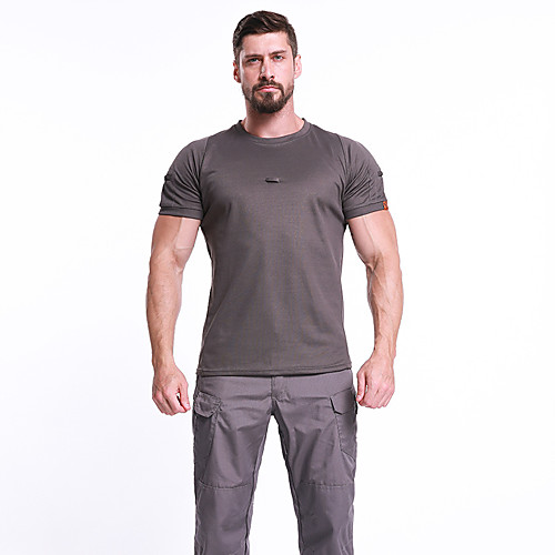 

Men's Hunting T-shirt Solid Colored Short Sleeve Outdoor Summer Breathability Wearable Quick Dry Soft Polyester Black Grey Khaki Green