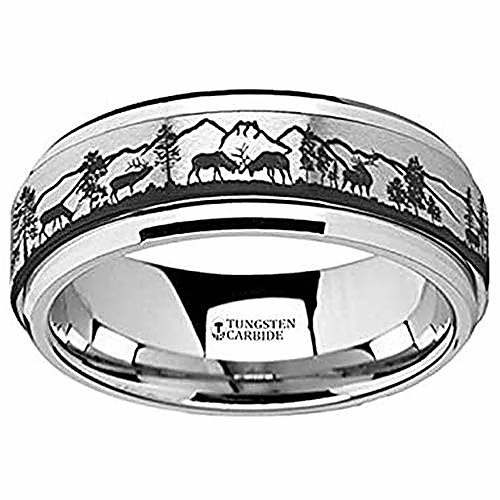 

spinning engraved elk deer stag mountain range tungsten carbide spinner wedding band - 8mm