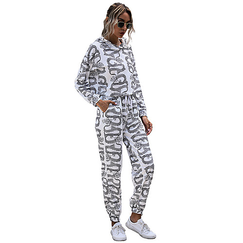 

Women's Basic Streetwear Print Daily Two Piece Set Hoodies & Sweatshirts Tracksuit Pant Drawstring Print Tops