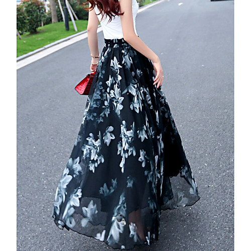 

Women's Dailywear Date Vintage Full Length Skirts Print Floral Black