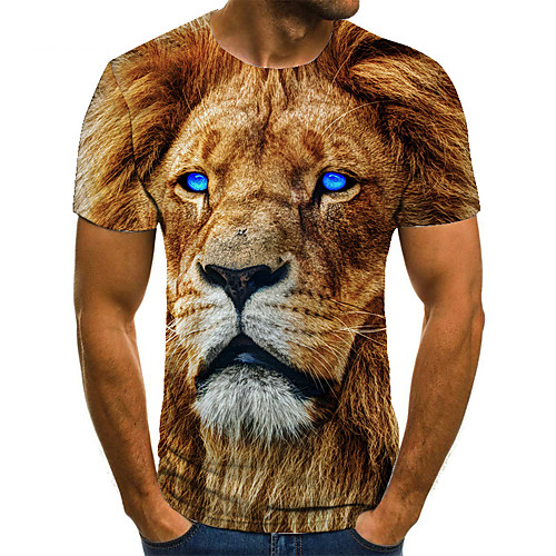 

Men's T shirt 3D Print Animal 3D Print Print Short Sleeve Casual Tops Casual Fashion Light Yellow