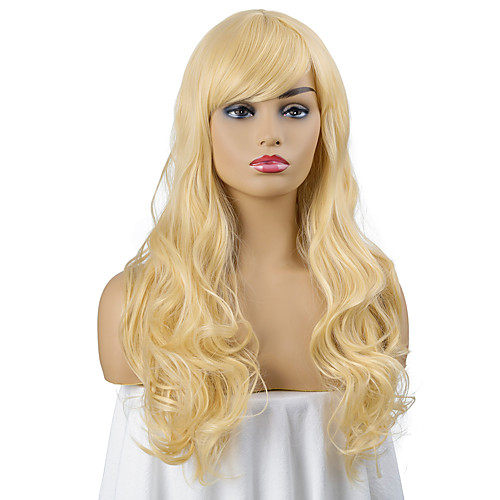 

Synthetic Wig Curly Asymmetrical Side Part Wig Medium Length Light Blonde Synthetic Hair Women's Cosplay Party Fashion Blonde