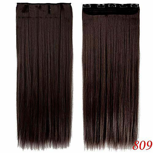 

76cm synthetic clip in hair extension natural straight hair extensions 100% real thick black brown blonde hairpiece #4 30inches