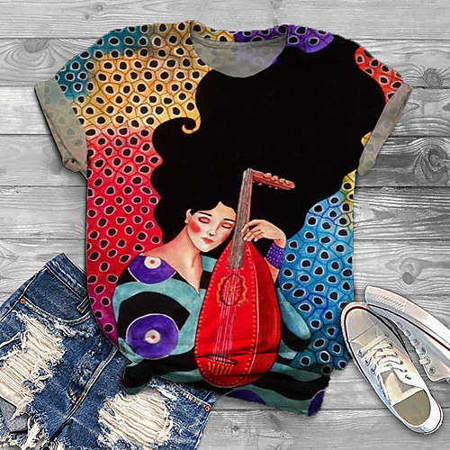 

Women's Plus Size Print Graphic Portrait T shirt Large Size Crewneck Short Sleeve Basic Tops XL XXL 3XL Red Big Size