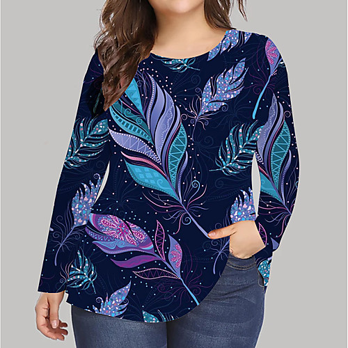 

Women's Plus Size Print Graphic Leaf T shirt Large Size V Neck Long Sleeve Tops Big Size