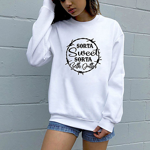 

Women's Sweatshirt Pullover Pure Color Crew Neck Letter Printed Sport Athleisure Sweatshirt Top Long Sleeve Breathable Soft Comfortable Everyday Use Street Casual Daily Outdoor