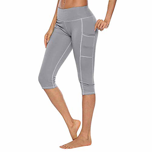 

Fudule Yoga Pants for Women High Waist Tummy Control Tight Fitness Workout Leggings Womens Yoga Leggings Capri Pants Gray