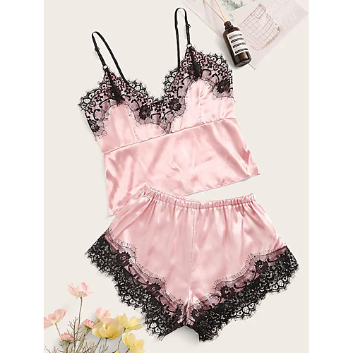 

Women's Layered Lace Hole Matching Bralettes Suits Nightwear Solid Colored Bra Blushing Pink XS S M