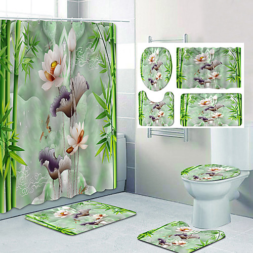 

Bathroom Shower Curtain & Mat Set Classic Polyester Waterproof