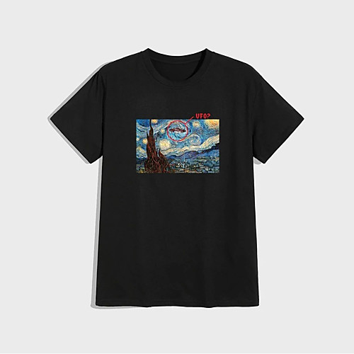 

Men's T shirt Hot Stamping Galaxy Graphic Prints Print Short Sleeve Daily Tops 100% Cotton Fashion Vintage Classic Black