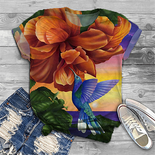 

Women's Plus Size Print Graphic Bird Animal T shirt Large Size Crewneck Short Sleeve Basic Tops XL XXL 3XL Yellow Big Size