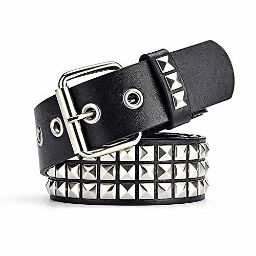 

punk leather belt,studded belt square beads rivet belt metal pyramid belt for jeans (silver)
