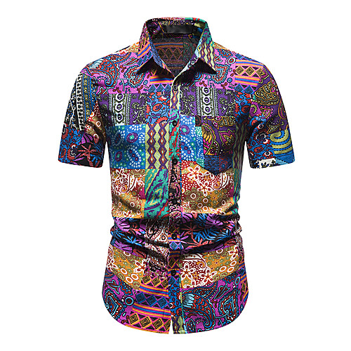 

Men's Shirt Other Prints Abstract Short Sleeve Daily Tops 100% Cotton Purple