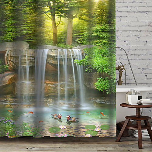 

Shower Curtains with Hooks Rustic Forest Falls Scenery Polyester Novelty Fabric Waterproof Shower Curtain for Bathroom