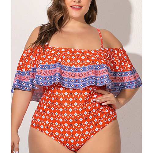 

Women's One Piece Monokini Swimsuit Open Back Slim Color Block Geometric Blue Red Yellow Plus Size Swimwear Padded Strap Bathing Suits New Fashion Sexy