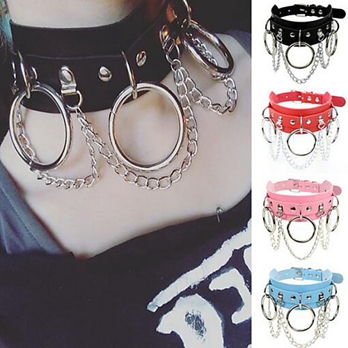 

Women's Choker Necklace Statement Rock PU Leather Chrome White Black Blue Red 42 cm Necklace Jewelry 1pc For Halloween Street Birthday Party