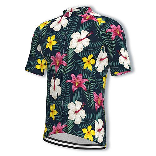 

21Grams Men's Short Sleeve Cycling Jersey Spandex Dark Green Floral Botanical Bike Top Mountain Bike MTB Road Bike Cycling Breathable Quick Dry Sports Clothing Apparel / Athleisure