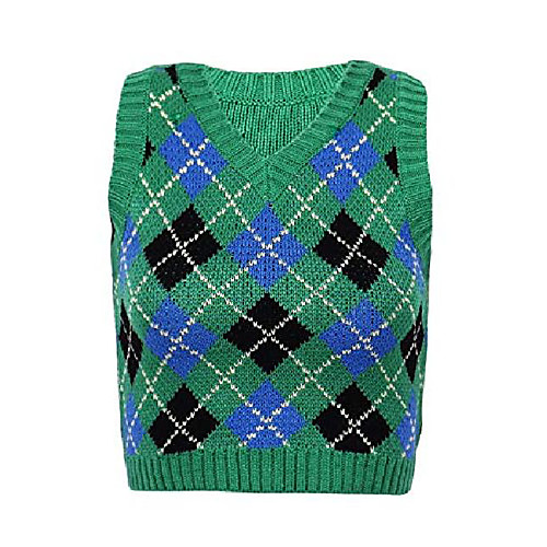 

jeatha women's argyle preppy style sleeveless sweater knitted v neck vest tank top green l