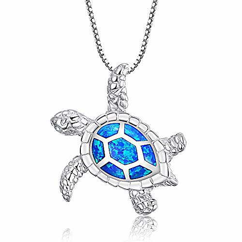 

victoria jewelry [health and longevity] 925 sterling silver created blue opal sea turtle pendant necklace 18, birthstone jewelry for women(blue)