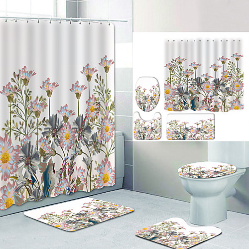 

Bathroom Shower Curtain & Mat Set Modern Polyester New Design