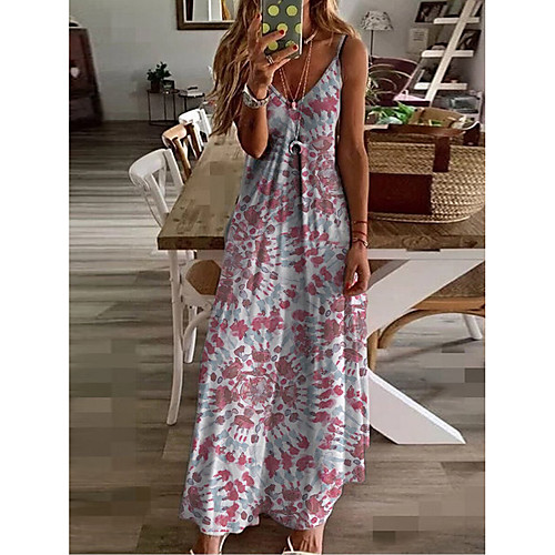 

Women's Strap Dress Maxi long Dress Blue Purple Blushing Pink Green Light gray Dark Gray Sleeveless Print Tie Dye Print Summer V Neck Sexy 2021 S M L XL XXL 3XL