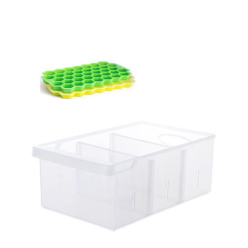 

Fridge Storage Set of 2 pcs Silicone Ice Cube Trays with Lids and 1 pc Plastic Refrigerator Storage Food Grade BPA Free for Chilled Drinks Whiskey Cocktail