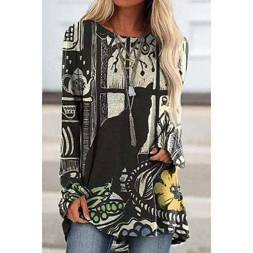 

Women's T Shirt Dress Tee Dress Short Mini Dress Large quantities of spot goods shipped on the same day S:185g 5XL:250g Blue Red Gray Long Sleeve Print Print Summer Round Neck Elegant 2021 S M L XL