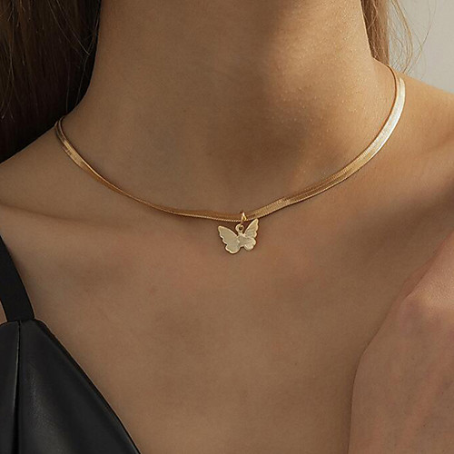 

Choker Necklace Pendant Necklace Torque Women's Butterfly Artistic Simple Fashion Vintage Trendy Gold Silver 45 cm Necklace Jewelry 1pc for Street Daily Holiday Club Festival Geometric Rectangle