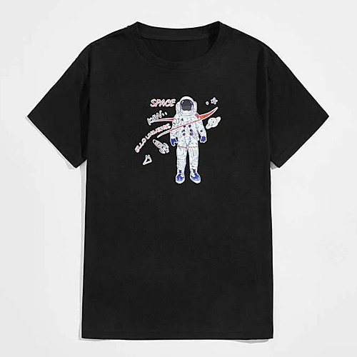 

Men's Unisex Tees T shirt Hot Stamping Graphic Prints Astronaut Plus Size Print Short Sleeve Casual Tops 100% Cotton Basic Designer Big and Tall Black