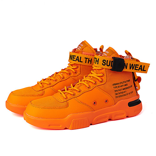 

Men's Sneakers Business Athletic Basketball Shoes Fitness & Cross Training Shoes Faux Leather Tissage Volant Breathable Non-slipping Height-increasing Mid-Calf Boots White Yellow Orange Color Block