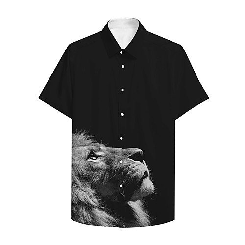 

Men's Shirt 3D Print Graphic Prints Lion Button-Down Print Short Sleeve Casual Tops Casual Designer Big and Tall Black