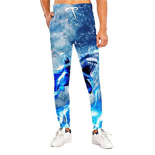 

Men's Casual Athleisure Outdoor Sports Daily Sports Pants Sweatpants Trousers Pants Graphic Prints Shark Animal Full Length Print Blue