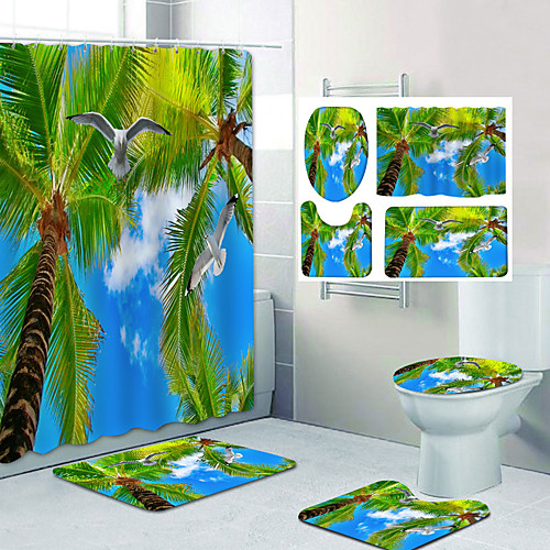 

Bathroom Shower Curtain & Mat Set Classic Polyester Waterproof
