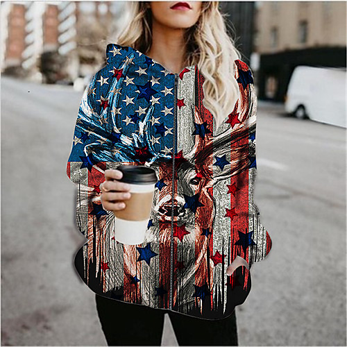 

Women's Animal Patterned Print Active Spring & Fall Hoodied Jacket Regular Daily Long Sleeve Air Layer Fabric Coat Tops Blue