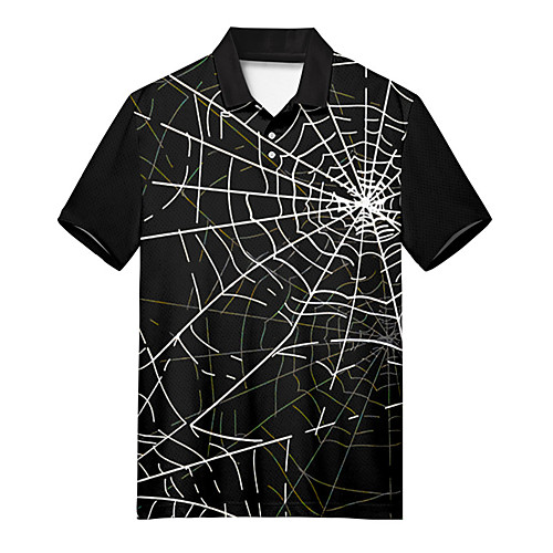

Men's Polo 3D Print Spider web Button-Down Print Short Sleeve Casual Tops Casual Fashion Soft Breathable Black