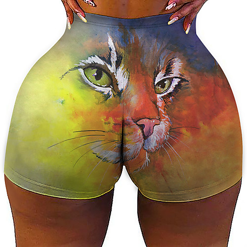 

Women's Colorful Fashion Comfort Holiday Beach Leggings Pants Cat Graphic Prints Short Sporty Elastic Waist Print Yellow