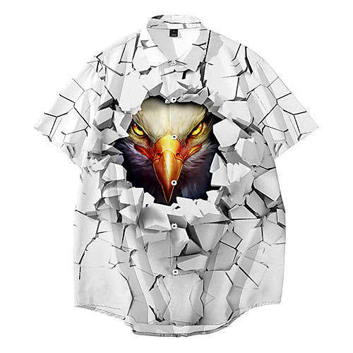 

Men's Shirt 3D Print Eagle Animal Button-Down 3D Print Short Sleeve Daily Tops Casual Fashion Hawaiian White