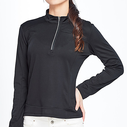 

Women's T shirt Hiking Tee shirt Long Sleeve Stand Collar Tee Tshirt Top Outdoor Lightweight Breathable Quick Dry Front Zipper Autumn / Fall Spring Polyester Solid Color Black Red Blue Climbing Beach