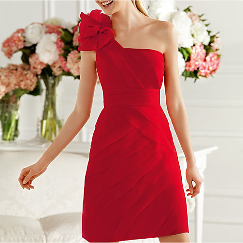 

A-Line Minimalist Floral Homecoming Cocktail Party Dress One Shoulder Sleeveless Short / Mini Stretch Satin with Sleek 2021