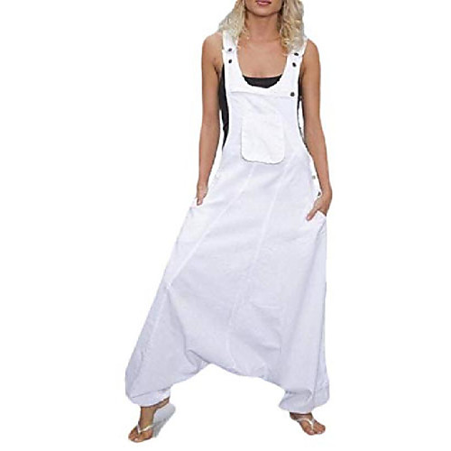 

keaac womens loose baggy wide leg jumpsuits romper overalls harem pants white xl