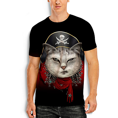 

Men's Tees T shirt 3D Print Cat Graphic Prints Animal Print Short Sleeve Daily Tops Basic Casual Black