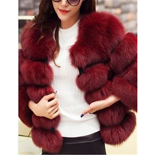 

Women's Solid Colored Streetwear Winter Faux Fur Coat Short Work Long Sleeve Faux Fur Coat Tops White