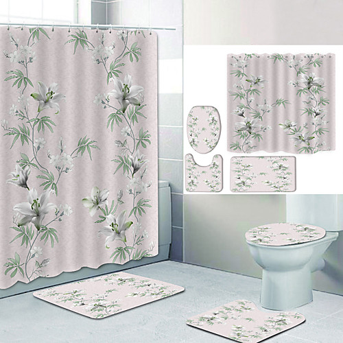 

Bathroom Shower Curtain & Mat Set Modern Polyester New Design