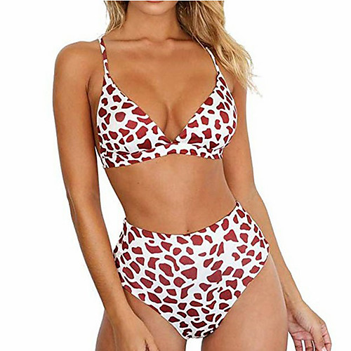

Women's Bikini Tankini Swimsuit High Waist Print Leopard Black Red Brown Swimwear Padded Bathing Suits Fashion Sexy / 2 Piece