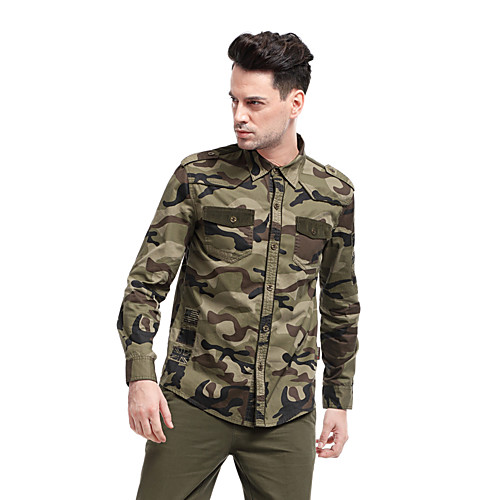 

Men's Hiking Shirt / Button Down Shirts Long Sleeve Sweatshirt Top Outdoor Lightweight UV Sun Protection Breathable Quick Dry Spring Summer Camouflage Army Green Fishing Climbing Camping / Hiking